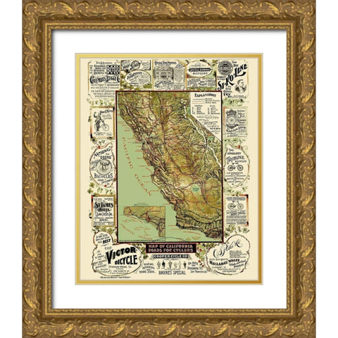 Roads For Cyclers - Blum 1892 Gold Ornate Wood Framed Art Print with Double Matting by Blum