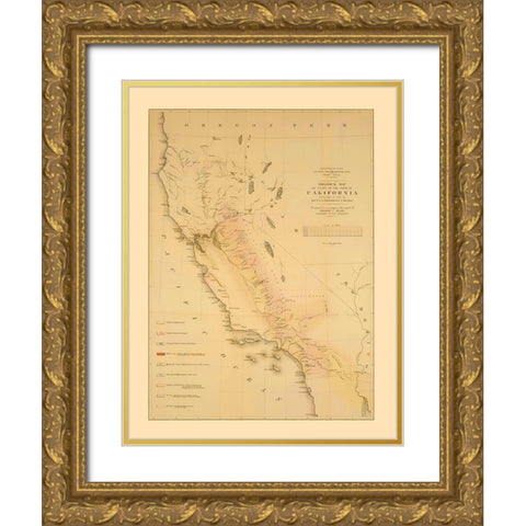 California Railroad Survey - War Dept 1855 Gold Ornate Wood Framed Art Print with Double Matting by War Dept