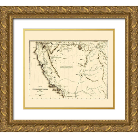 Upper California Territory Exploration - Lea 1844 Gold Ornate Wood Framed Art Print with Double Matting by Lea