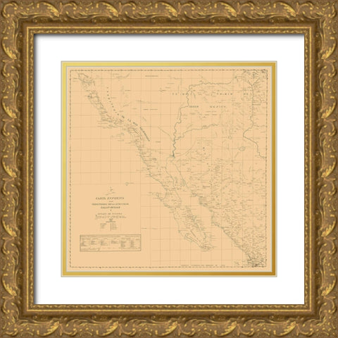 California, Part of New Mexico - Narvaes 1823 Gold Ornate Wood Framed Art Print with Double Matting by Narvaes