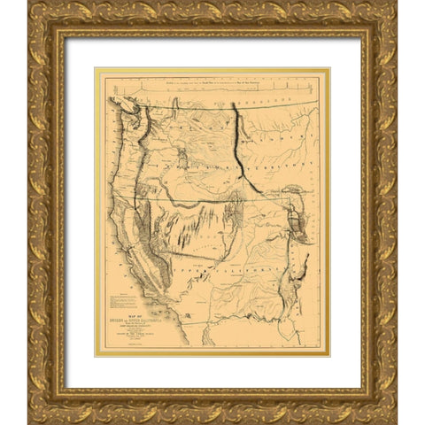 Oregon, Upper California Territories - Preuss 1848 Gold Ornate Wood Framed Art Print with Double Matting by Preuss
