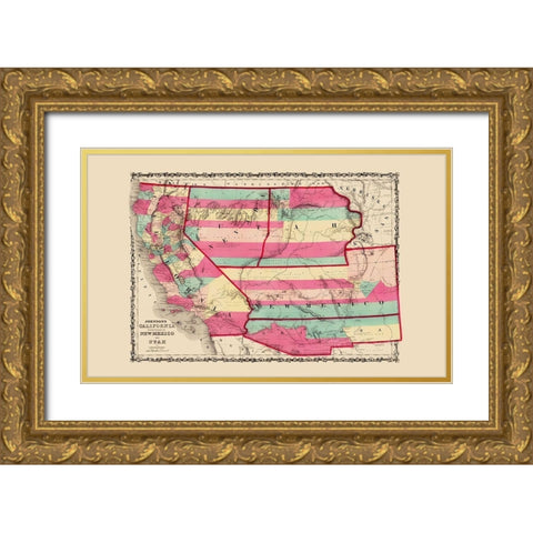 California, New Mexico, Utah - Johnson 1860 Gold Ornate Wood Framed Art Print with Double Matting by Johnson