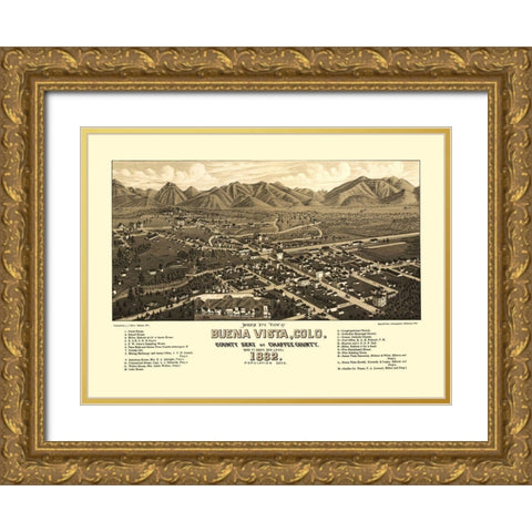 Buena Vista Colorado - Stoner 1882 Gold Ornate Wood Framed Art Print with Double Matting by Stoner