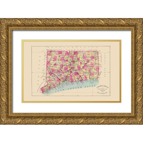 Connecticut - Hurd 1893 Gold Ornate Wood Framed Art Print with Double Matting by Hurd