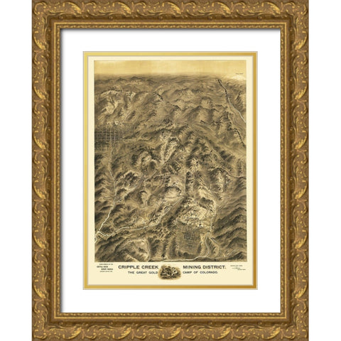 Cripple Creek Colorado - Amerine 1895 Gold Ornate Wood Framed Art Print with Double Matting by Amerine