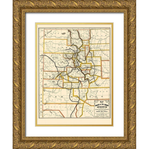 Denver and Rio Grande Railway - Rand McNally 1872 Gold Ornate Wood Framed Art Print with Double Matting by Rand McNally