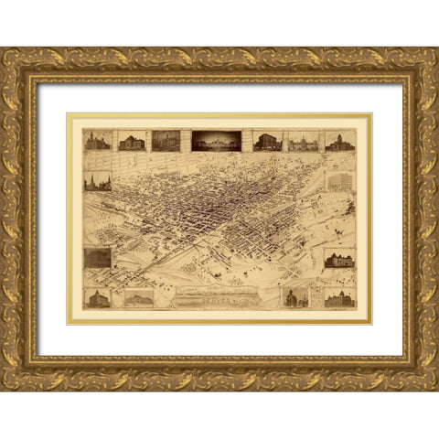 Denver Colorado - Flett 1881  Gold Ornate Wood Framed Art Print with Double Matting by Flett