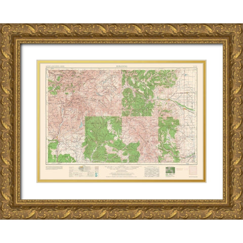Durango Colorado Quad - USGS 1953 Gold Ornate Wood Framed Art Print with Double Matting by USGS
