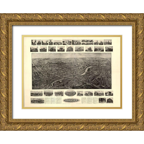 Naugatuck Connecticut - Bailey 1906  Gold Ornate Wood Framed Art Print with Double Matting by Bailey