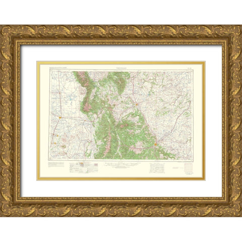 Trinidad Colorado Quad - USGS 1954 Gold Ornate Wood Framed Art Print with Double Matting by USGS