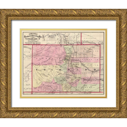 Colorado - Cram 1875 Gold Ornate Wood Framed Art Print with Double Matting by Cram