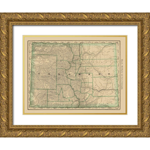 Colorado - Rand McNally 1879 Gold Ornate Wood Framed Art Print with Double Matting by Rand McNally