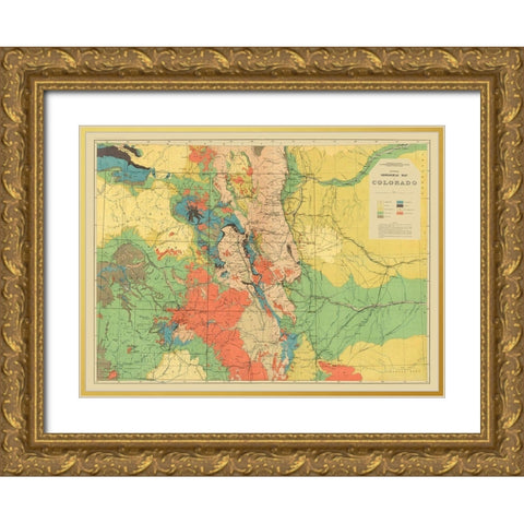 Colorado Colorado Geological - USGS 1881 Gold Ornate Wood Framed Art Print with Double Matting by USGS