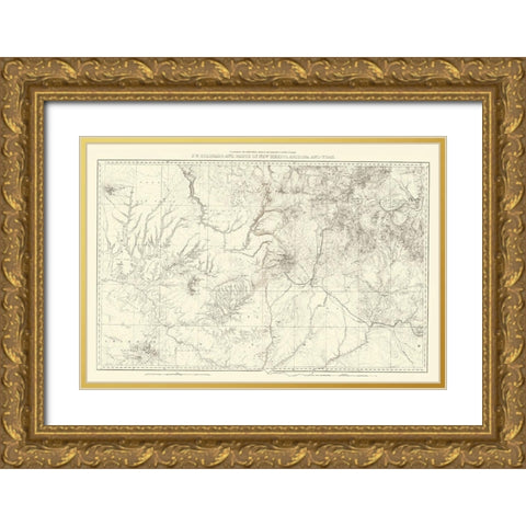 Southwest Colorado New Mexico - USGS 1881 Gold Ornate Wood Framed Art Print with Double Matting by USGS