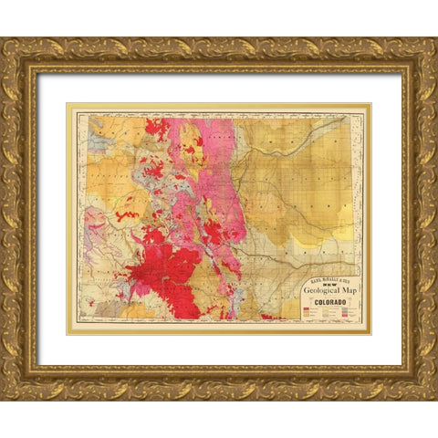 Colorado Geology - Rand McNally 1879 Gold Ornate Wood Framed Art Print with Double Matting by Rand McNally