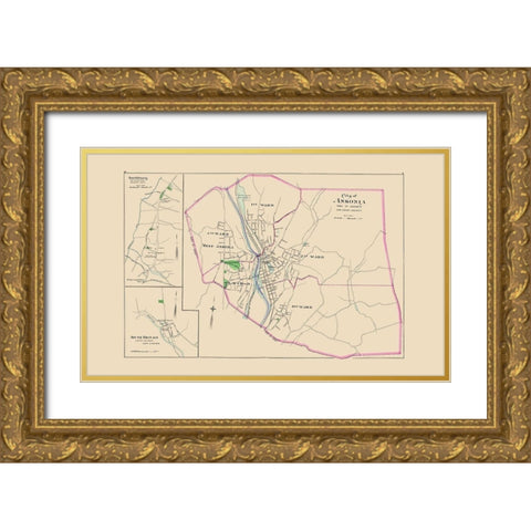 Ansonia Connecticut - Hurd 1893 Gold Ornate Wood Framed Art Print with Double Matting by Hurd