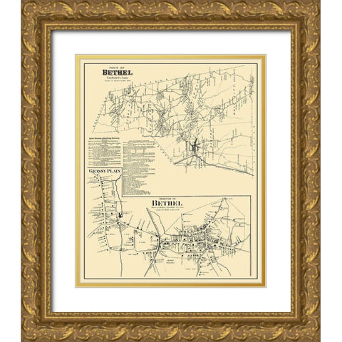 Bethel Connecticut Landowner - 1874 Gold Ornate Wood Framed Art Print with Double Matting by Peterson Collection