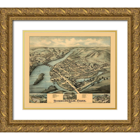 Birmingham Connecticut - Bailey 1876  Gold Ornate Wood Framed Art Print with Double Matting by Bailey
