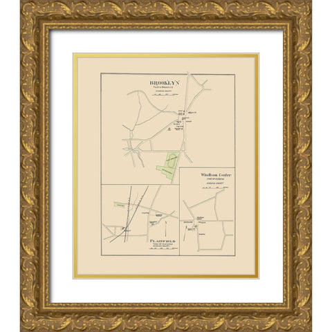 Brooklyn Connecticut - Hurd 1893 Gold Ornate Wood Framed Art Print with Double Matting by Hurd