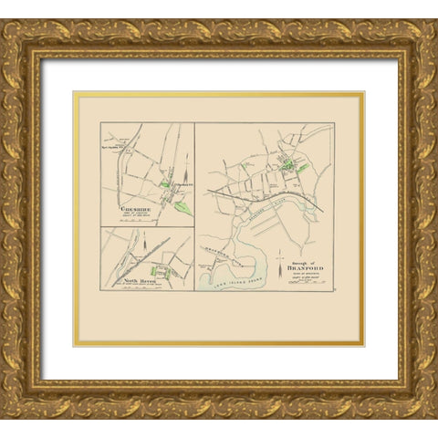 Branford Connecticut - Hurd 1893 Gold Ornate Wood Framed Art Print with Double Matting by Hurd