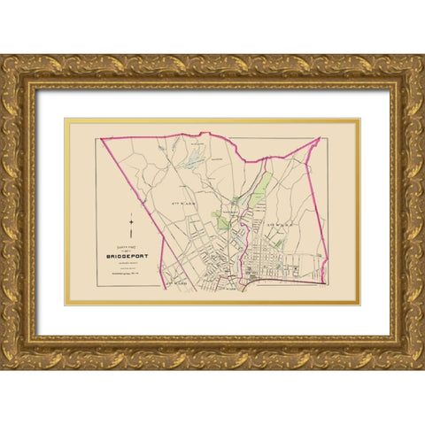 Bridgeport Connecticut North Part - Hurd 1893 Gold Ornate Wood Framed Art Print with Double Matting by Hurd