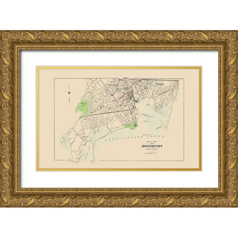 Bridgeport Connecticut Sothth Part - Hurd 1893 Gold Ornate Wood Framed Art Print with Double Matting by Hurd
