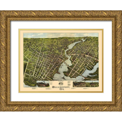 Bridgeport Connecticut - Bailey 1875  Gold Ornate Wood Framed Art Print with Double Matting by Bailey