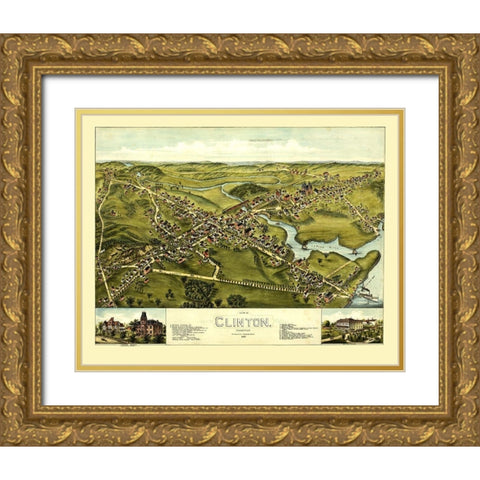 Clinton Connecticut - Bailey 1881  Gold Ornate Wood Framed Art Print with Double Matting by Bailey