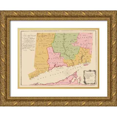 Connecticut Colony - 1766 Gold Ornate Wood Framed Art Print with Double Matting by Unknown