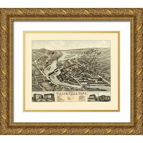 Collinsville Connecticut - Bailey 1878  Gold Ornate Wood Framed Art Print with Double Matting by Bailey