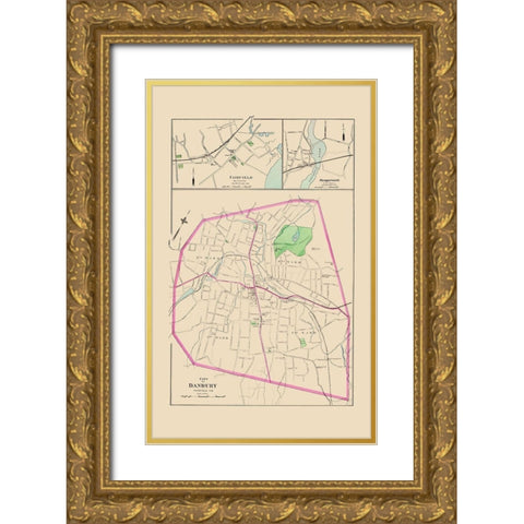 Danbury, Fairfield, Saugatuck Connecticut 1893 Gold Ornate Wood Framed Art Print with Double Matting by Hurd