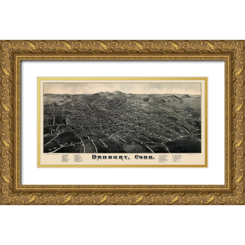 Danbury Connecticut - Burleigh 1884 Gold Ornate Wood Framed Art Print with Double Matting by Burleigh