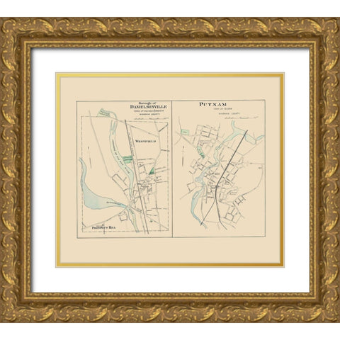 Danielsonville Connecticut - Hurd 1893 Gold Ornate Wood Framed Art Print with Double Matting by Hurd