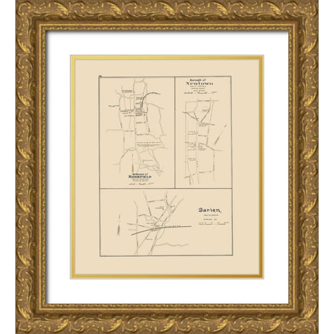 Darien, Newtown, Ridgefield Connecticut - Hurd Gold Ornate Wood Framed Art Print with Double Matting by Hurd