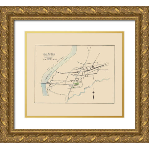 East Hartford  Connecticut - Hurd 1893 Gold Ornate Wood Framed Art Print with Double Matting by Hurd