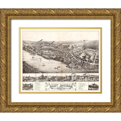 East Haddam Connecticut - Bailey 1880  Gold Ornate Wood Framed Art Print with Double Matting by Bailey