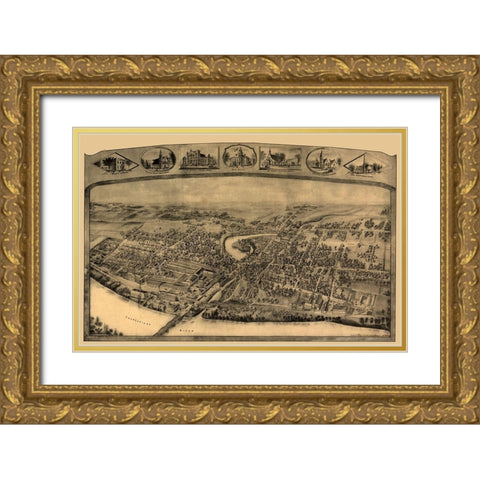 Enfield Connecticut - Bailey 1908  Gold Ornate Wood Framed Art Print with Double Matting by Bailey