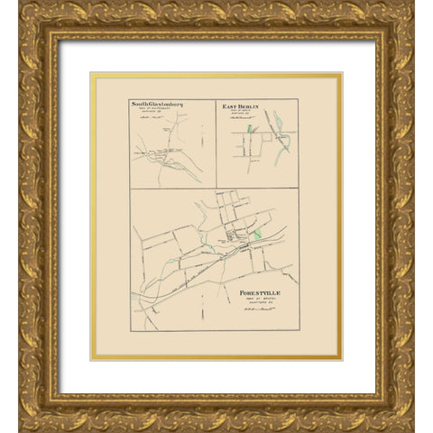 Forestville, Glastonbury, Berlin Connecticut 1893 Gold Ornate Wood Framed Art Print with Double Matting by Hurd