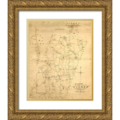 Goshen Connecticut - Woodford 1852  Gold Ornate Wood Framed Art Print with Double Matting by Woodford