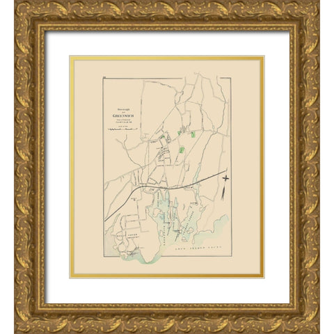 Greenwich Connecticut - Hurd 1893 Gold Ornate Wood Framed Art Print with Double Matting by Hurd