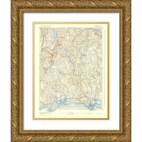 Guilford Connecticut Sheet - USGS 1893 Gold Ornate Wood Framed Art Print with Double Matting by USGS