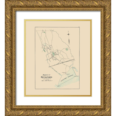 Guilford Connecticut - Hurd 1893 Gold Ornate Wood Framed Art Print with Double Matting by Hurd