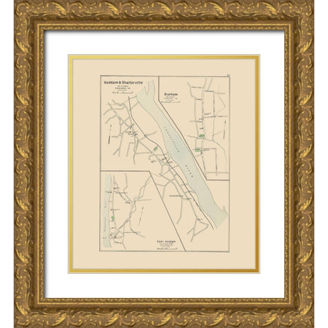 Haddam, Shailorville Connecticut - Hurd 1893 Gold Ornate Wood Framed Art Print with Double Matting by Hurd