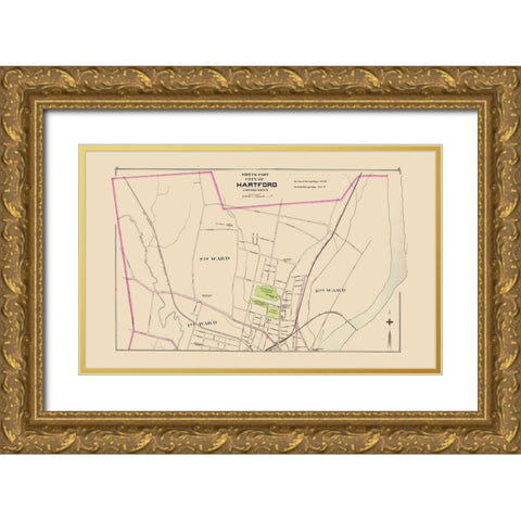Hartford Connecticut North Part - Hurd 1893 Gold Ornate Wood Framed Art Print with Double Matting by Hurd