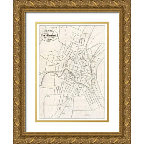 Hartford Connecticut - Geer 1859  Gold Ornate Wood Framed Art Print with Double Matting by Geer