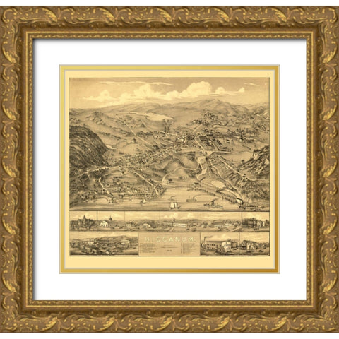 Higganum Connecticut - Bailey 1881  Gold Ornate Wood Framed Art Print with Double Matting by Bailey