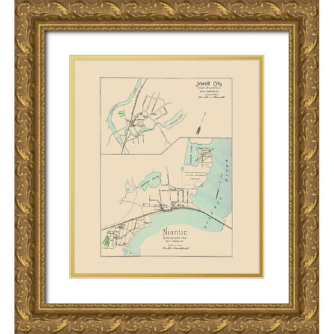 Jewett City, Niantic Connecticut - Hurd 1893 Gold Ornate Wood Framed Art Print with Double Matting by Hurd