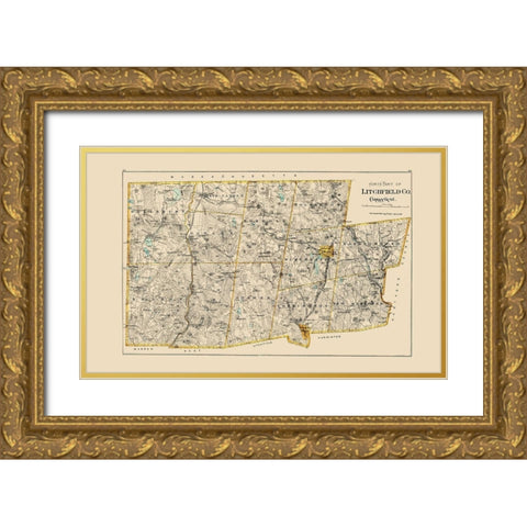Lithchfield Connecticut - Hurd 1893 Gold Ornate Wood Framed Art Print with Double Matting by Hurd