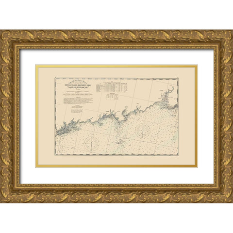 Long Island Sound, Norwalk to SW Ledge - Hurd 1893 Gold Ornate Wood Framed Art Print with Double Matting by Hurd