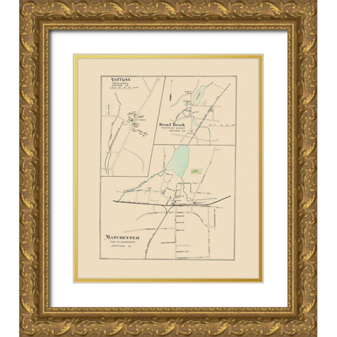 Manchester Connecticut - Hurd 1893 Gold Ornate Wood Framed Art Print with Double Matting by Hurd